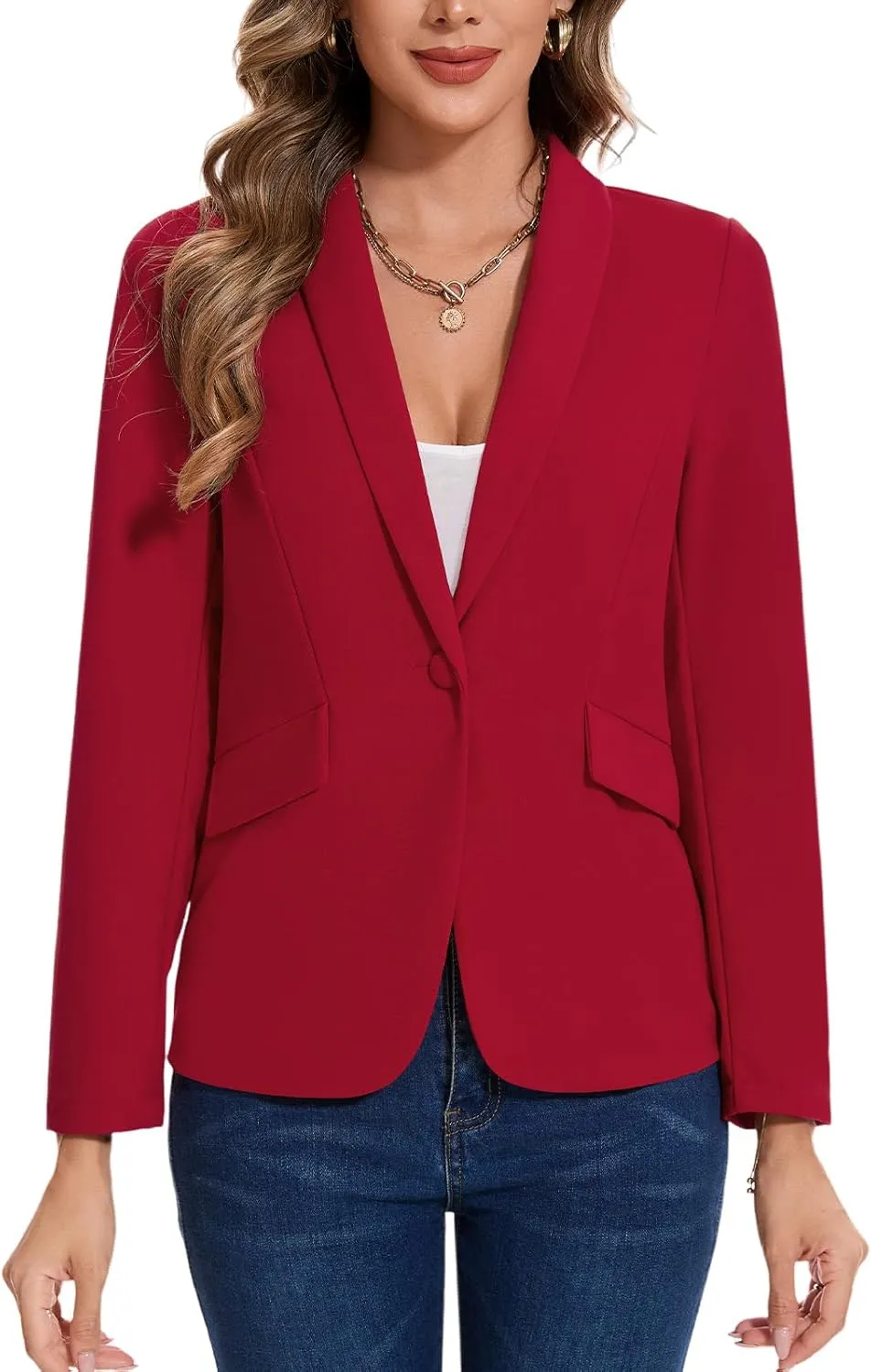 MINTLIMIT Women's Long Sleeve Work Casual Blazer Shawl Lapel Button Open Front Blazers Business Suit Jackets with Pockets