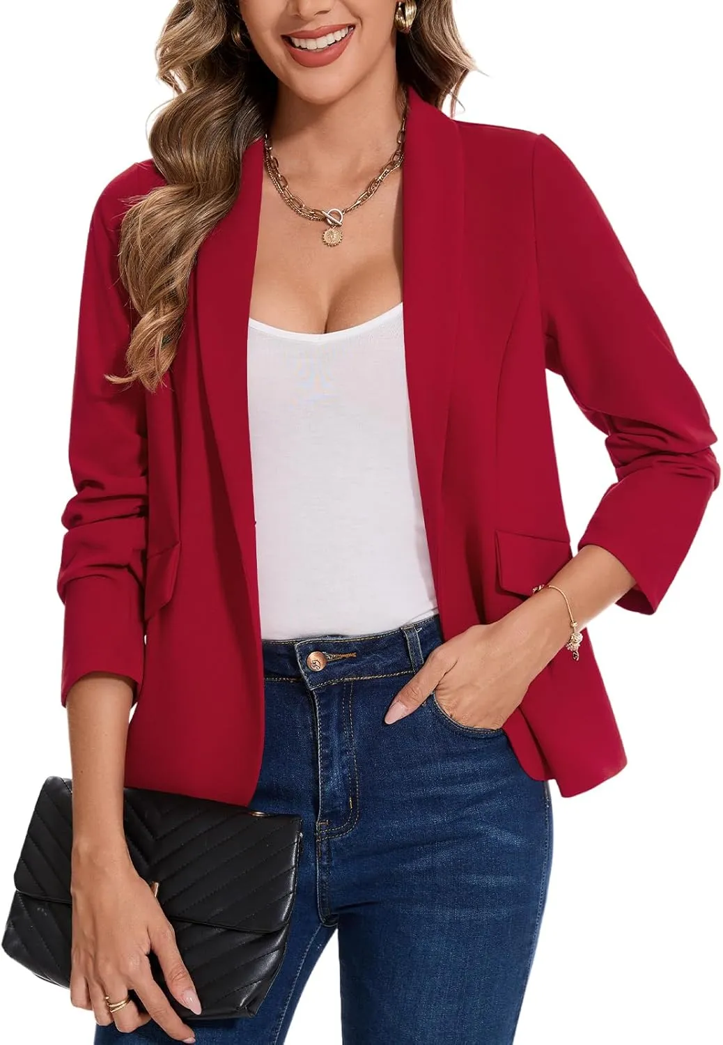 MINTLIMIT Women's Long Sleeve Work Casual Blazer Shawl Lapel Button Open Front Blazers Business Suit Jackets with Pockets