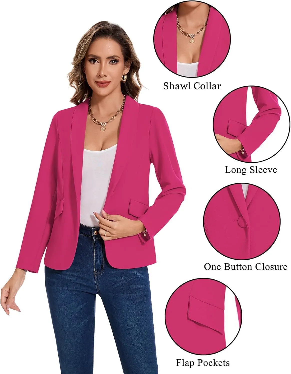 MINTLIMIT Women's Long Sleeve Work Casual Blazer Shawl Lapel Button Open Front Blazers Business Suit Jackets with Pockets