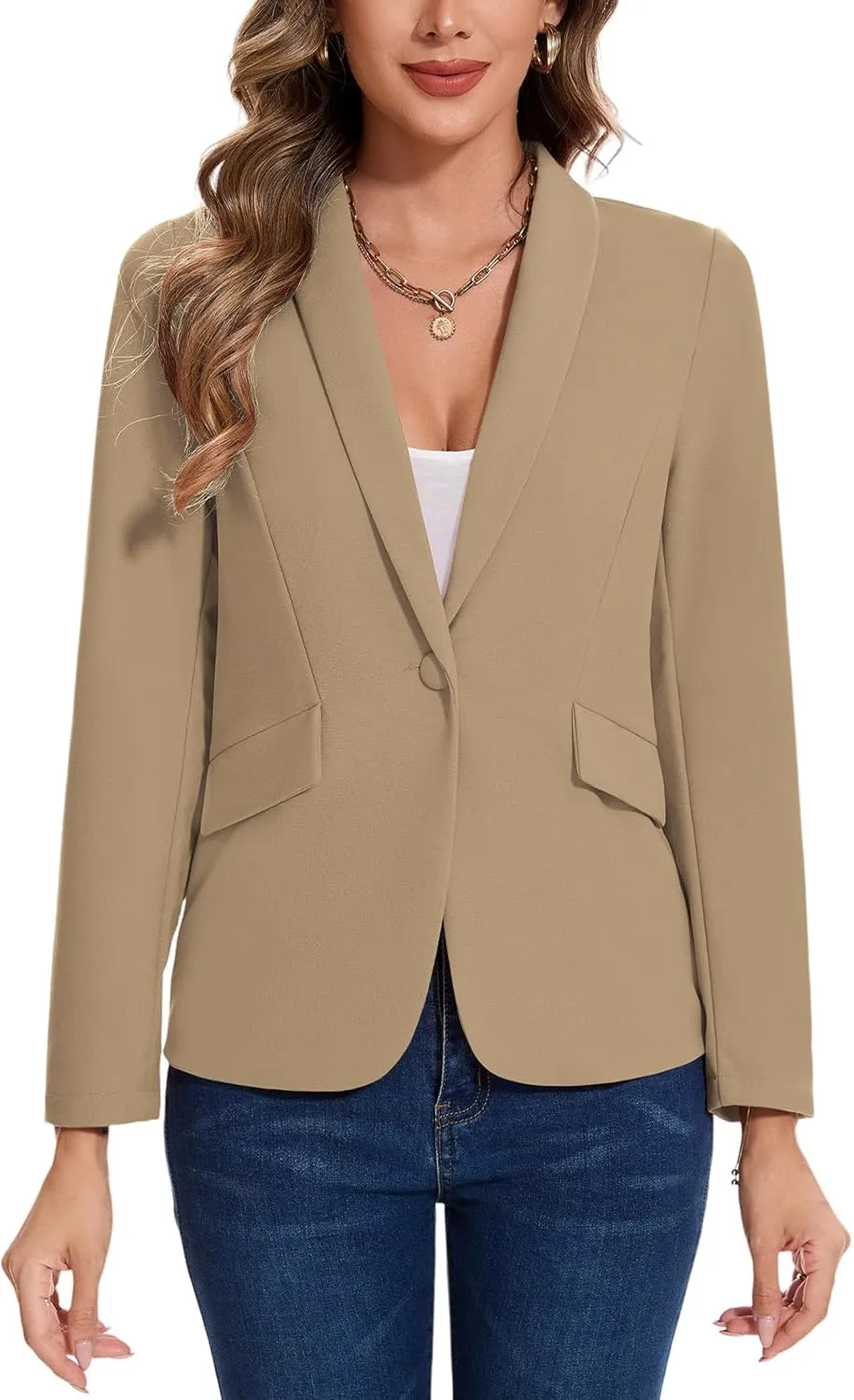 MINTLIMIT Women's Long Sleeve Work Casual Blazer Shawl Lapel Button Open Front Blazers Business Suit Jackets with Pockets