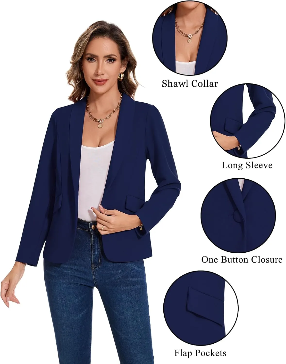MINTLIMIT Women's Long Sleeve Work Casual Blazer Shawl Lapel Button Open Front Blazers Business Suit Jackets with Pockets