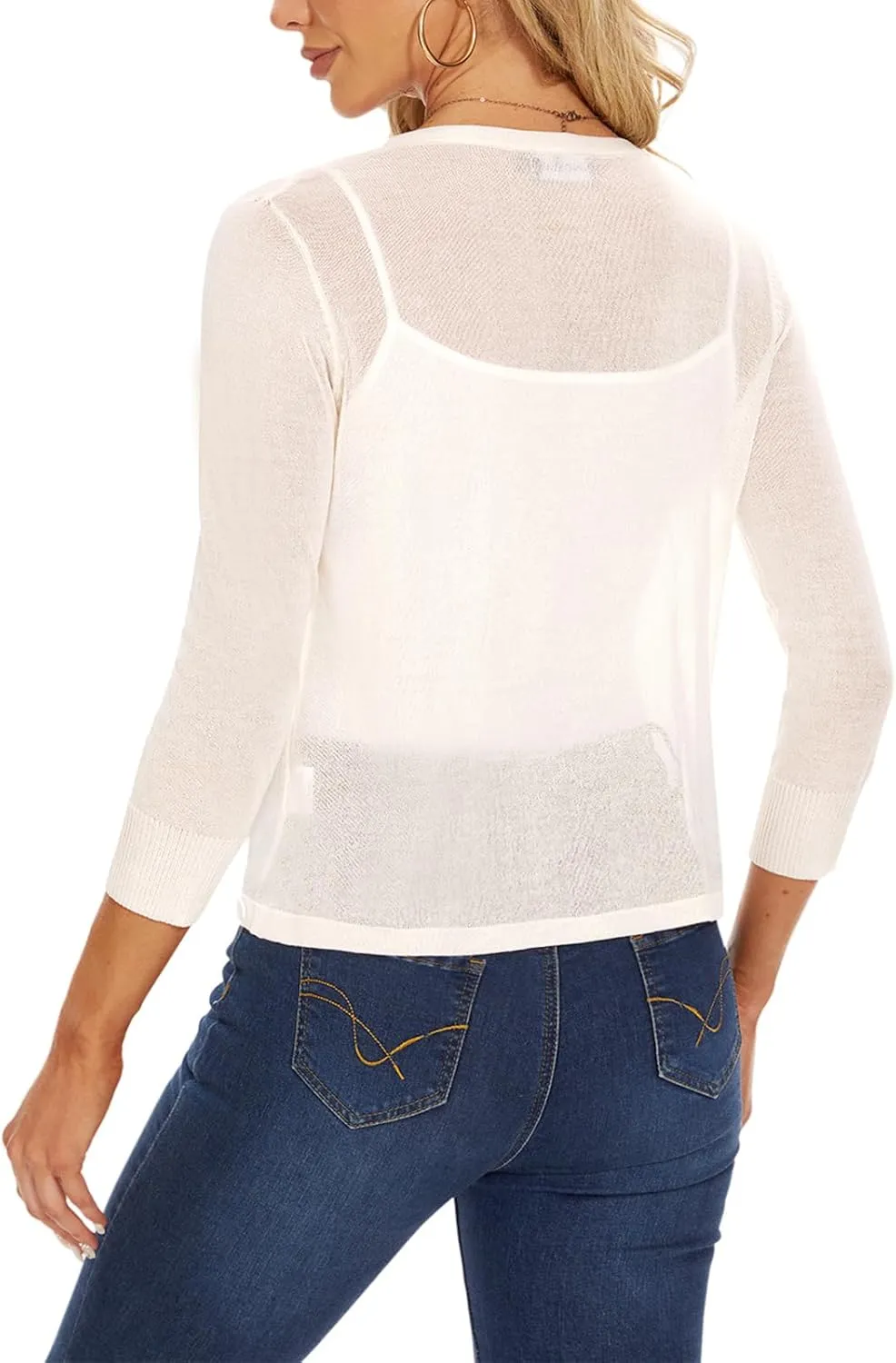 MINTLIMIT Women's Tie Front Cardigan Casual 3/4 Sleeve Bolero Shrug Knotted Lightweight Sheer Shrug Cardigan Sweater Top