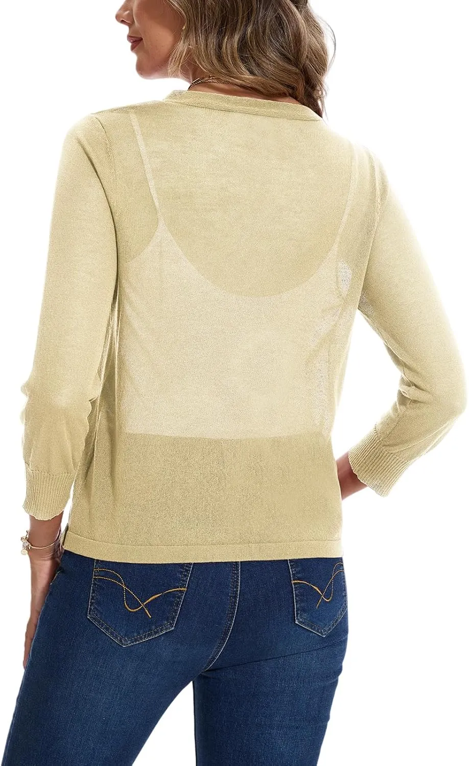 MINTLIMIT Women's Tie Front Cardigan Casual 3/4 Sleeve Bolero Shrug Knotted Lightweight Sheer Shrug Cardigan Sweater Top