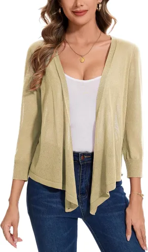 MINTLIMIT Women's Tie Front Cardigan Casual 3/4 Sleeve Bolero Shrug Knotted Lightweight Sheer Shrug Cardigan Sweater Top