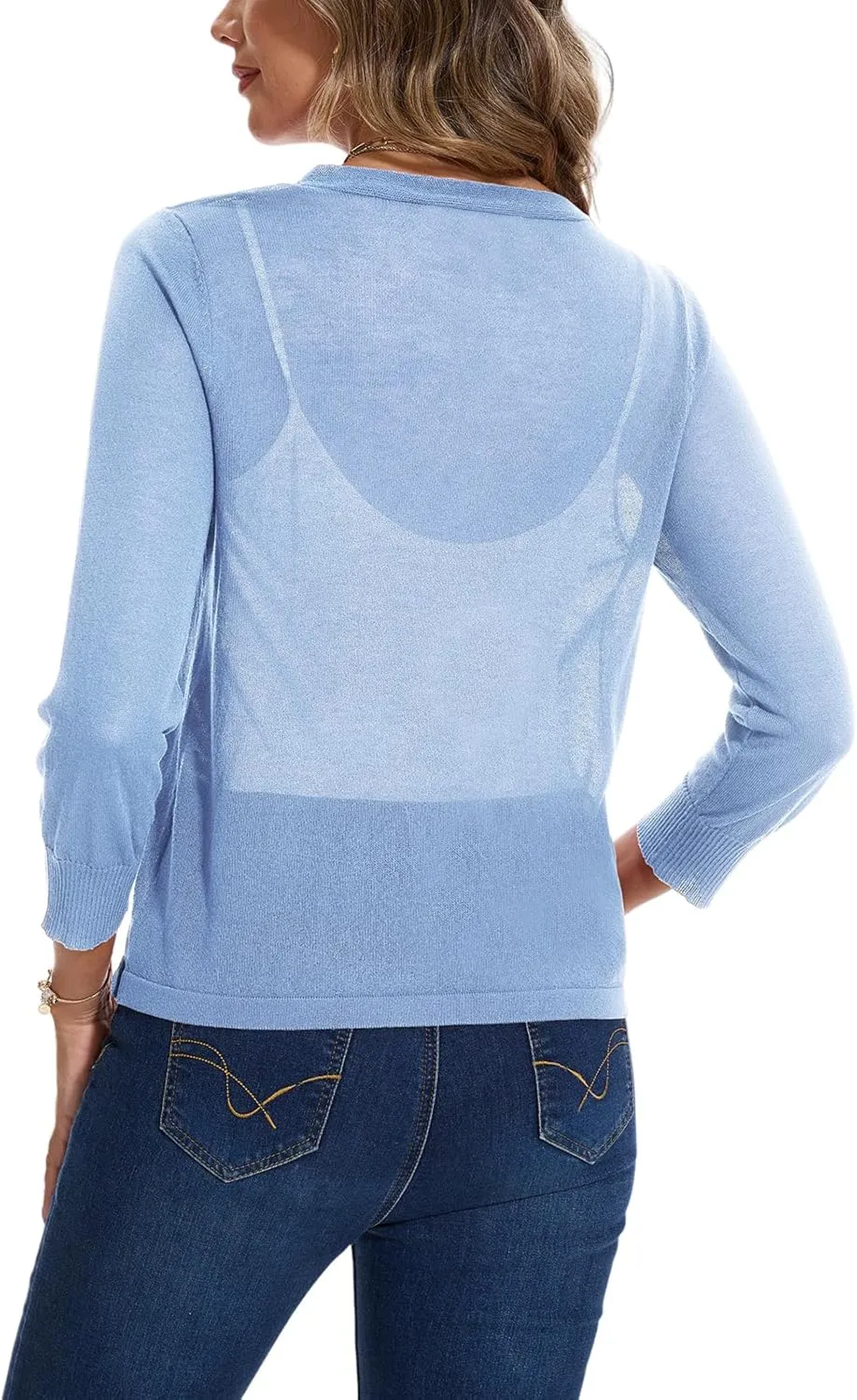 MINTLIMIT Women's Tie Front Cardigan Casual 3/4 Sleeve Bolero Shrug Knotted Lightweight Sheer Shrug Cardigan Sweater Top