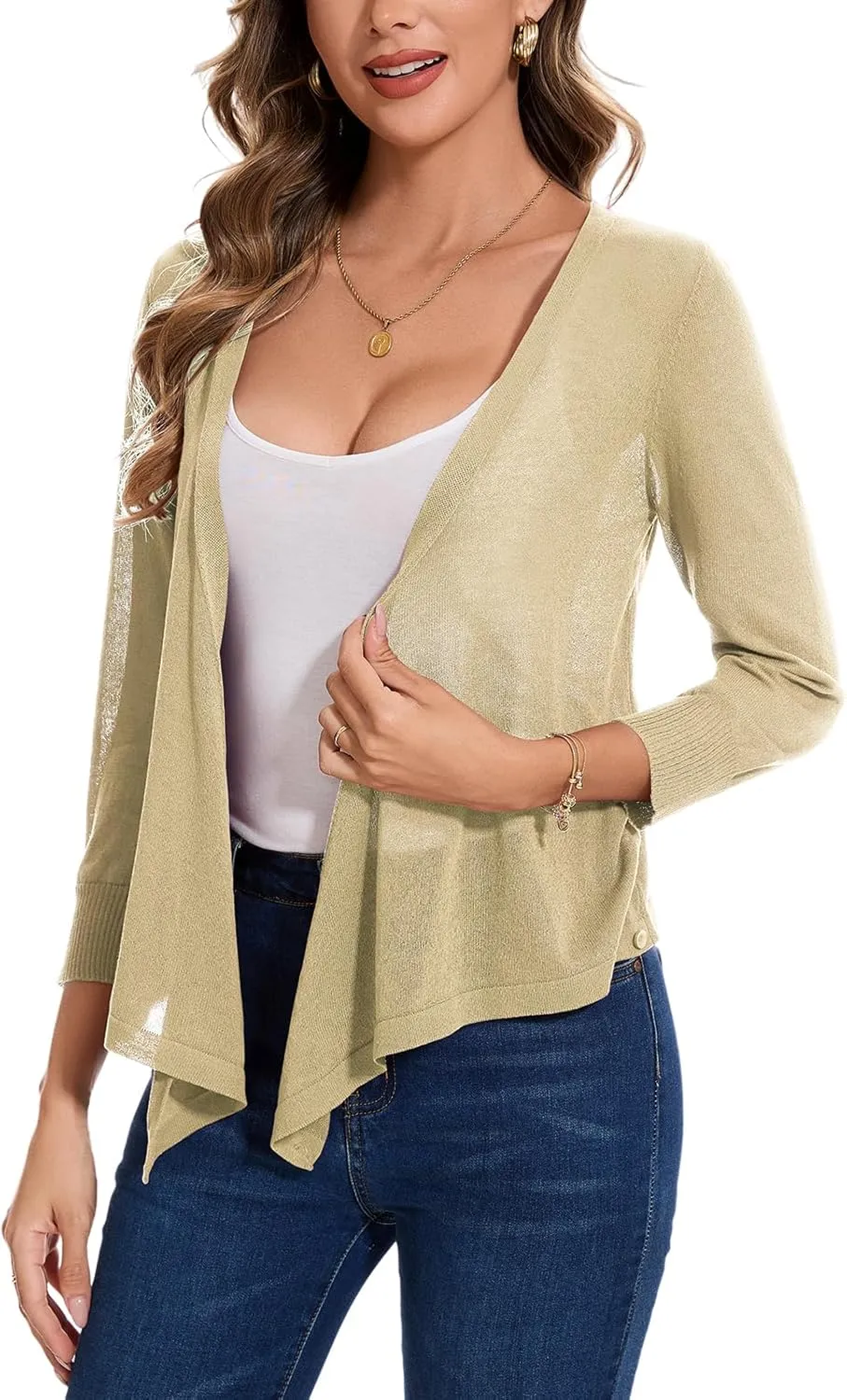 MINTLIMIT Women's Tie Front Cardigan Casual 3/4 Sleeve Bolero Shrug Knotted Lightweight Sheer Shrug Cardigan Sweater Top