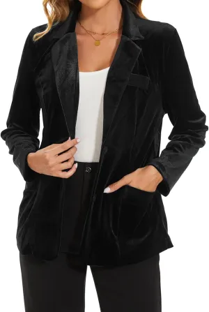 MINTLIMIT Women's Velvet Jacket Suit Casual Work Office Notched Lapel Lapel Button Suit Blazer for Bussiness Casual, XL, Black