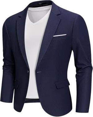 MrSure Mens Linen Blazer, Lightweight Casual Sport Coats, Solid Slim Fit Suit Jacket for Daily