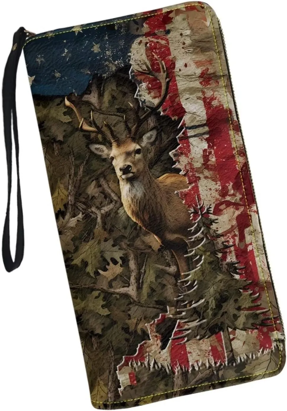 Mumeson 3D Deer Long Wallet Casual Zipper Round Long Wallet with Wristlet Portable Leather PU Purse for Travel School Multi-functional Pouch Mini Handbags