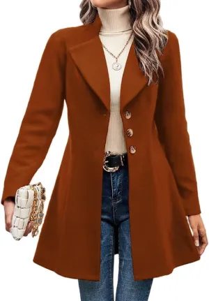 Mywinway Wool Coats for Women Fall Winter Trench Coat Peacoat Long Tweed Blazer Jackets Outwear,Beige,L
