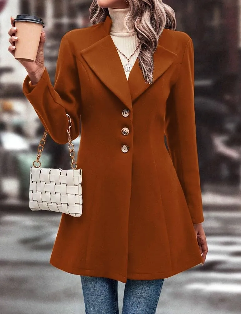 Mywinway Wool Coats for Women Fall Winter Trench Coat Peacoat Long Tweed Blazer Jackets Outwear,Beige,L