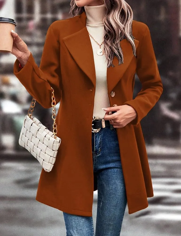 Mywinway Wool Coats for Women Fall Winter Trench Coat Peacoat Long Tweed Blazer Jackets Outwear,Beige,L