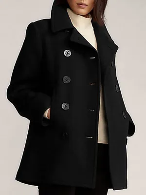 New Faux Fur Coats For Women Black Trench Coats Front Button Long Sleeves Winter Coat