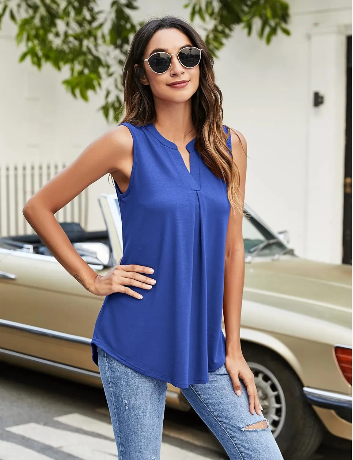 Newchoice Womens Tank Tops V Neck Sleeveless Summer Shirts Loose Dressy Casual Blouses (S-3XL)