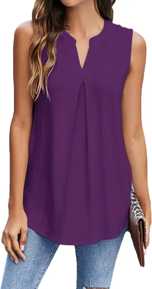 Newchoice Womens Tank Tops V Neck Sleeveless Summer Shirts Loose Dressy Casual Blouses (S-3XL)