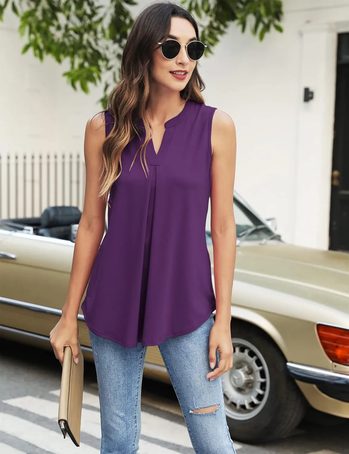 Newchoice Womens Tank Tops V Neck Sleeveless Summer Shirts Loose Dressy Casual Blouses (S-3XL)
