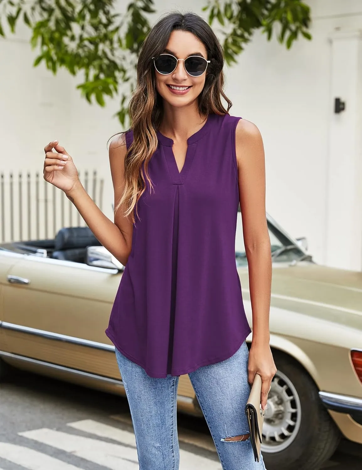 Newchoice Womens Tank Tops V Neck Sleeveless Summer Shirts Loose Dressy Casual Blouses (S-3XL)