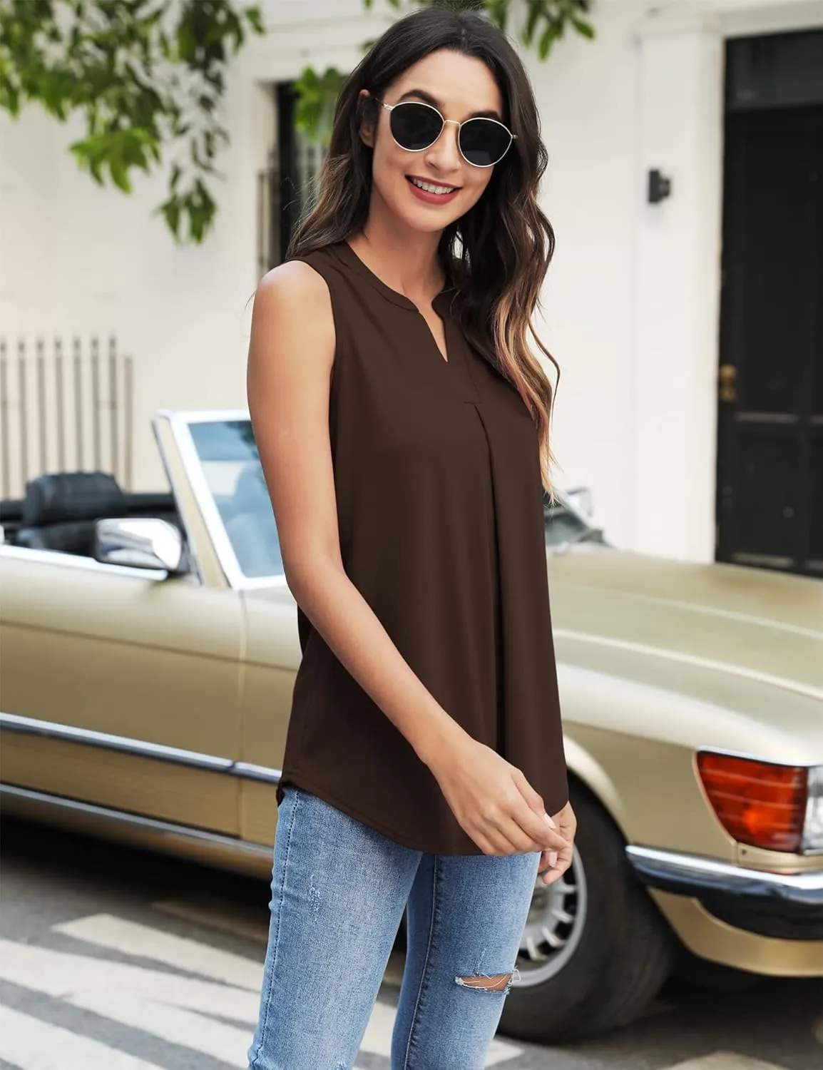 Newchoice Womens Tank Tops V Neck Sleeveless Summer Shirts Loose Dressy Casual Blouses (S-3XL)