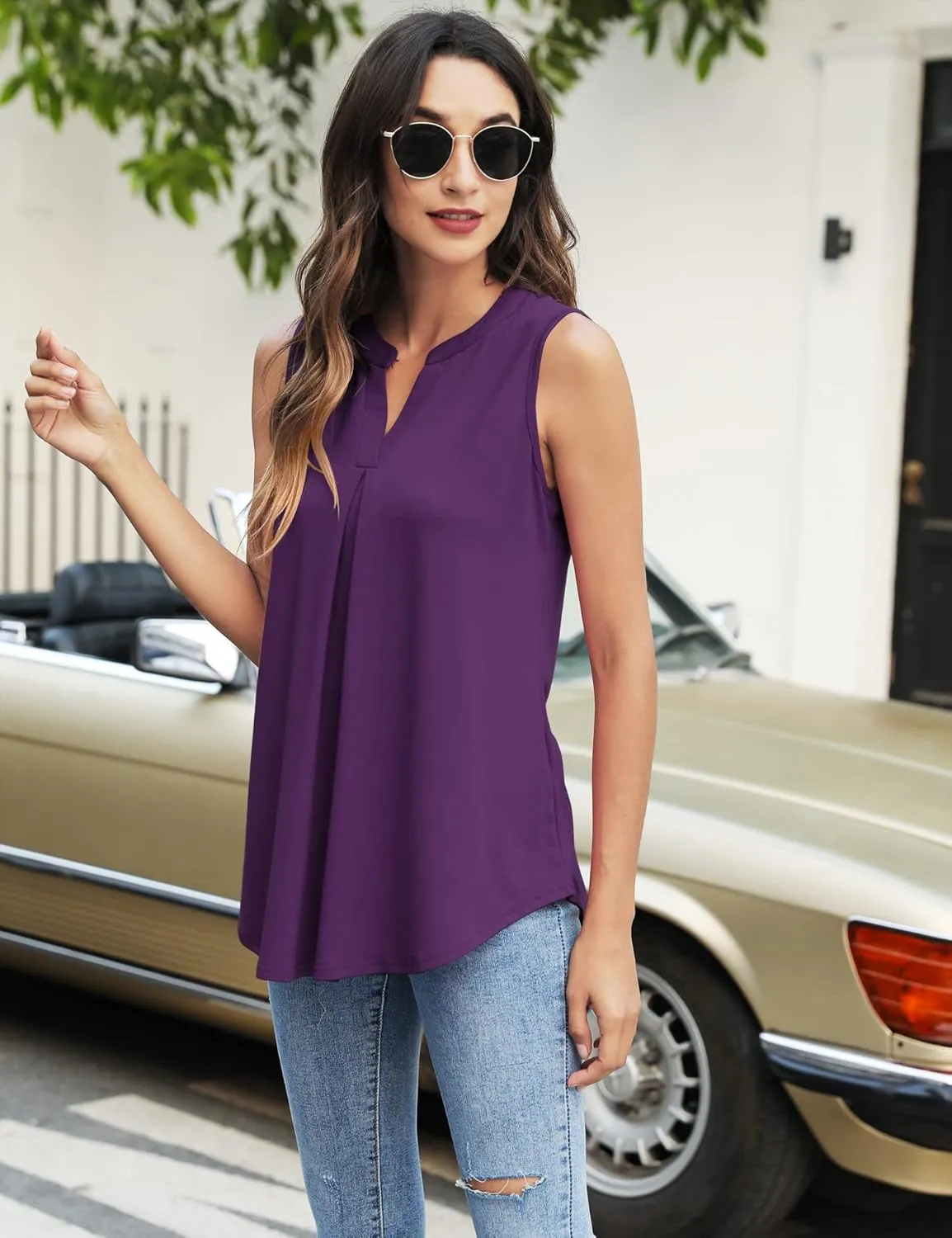Newchoice Womens Tank Tops V Neck Sleeveless Summer Shirts Loose Dressy Casual Blouses (S-3XL)