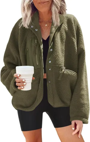 Nirovien Womens Fuzzy Fleece Jacket Button Down Sherpa Coats Casual Winter Warm Outwear with Pockets