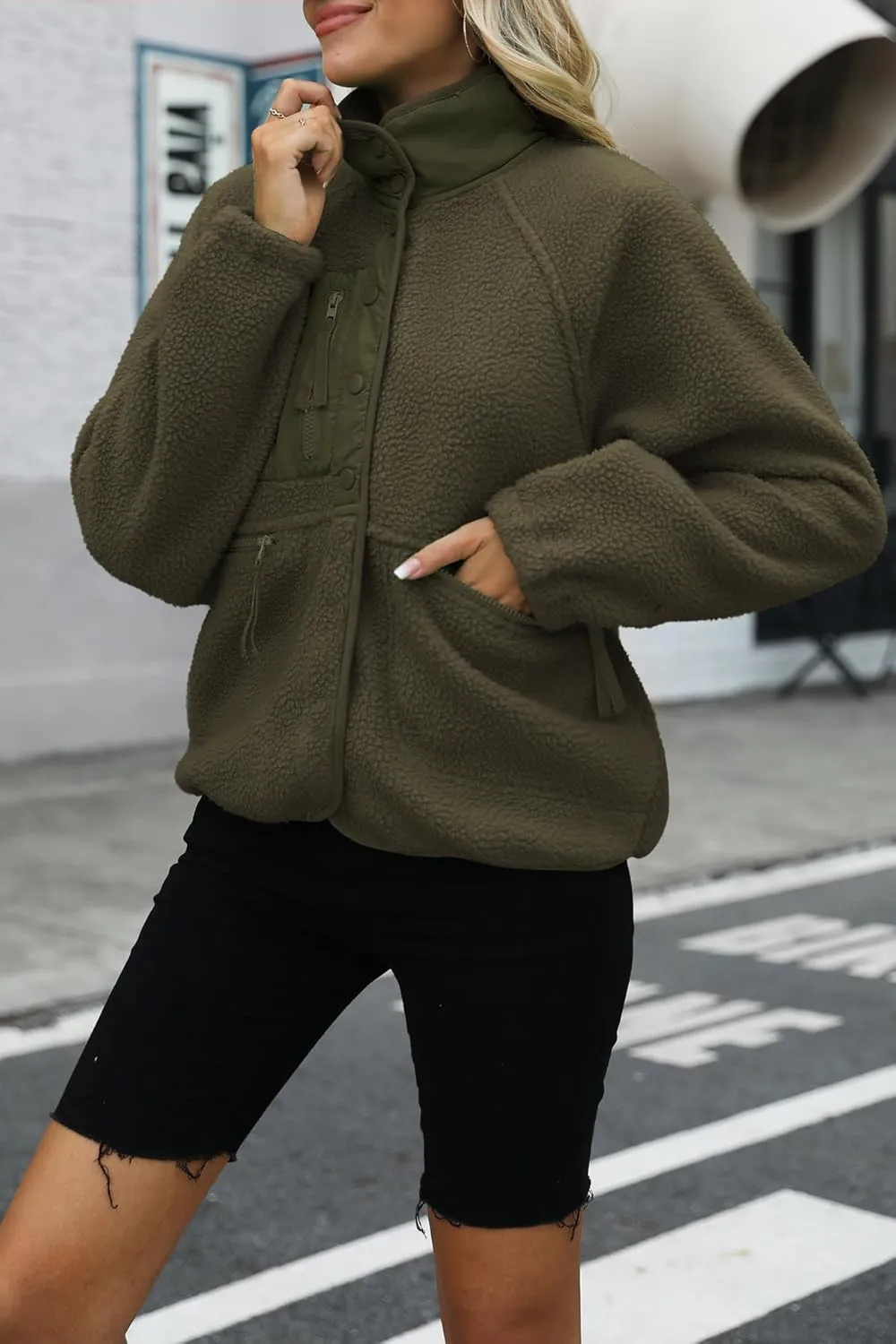 Nirovien Womens Fuzzy Fleece Jacket Button Down Sherpa Coats Casual Winter Warm Outwear with Pockets