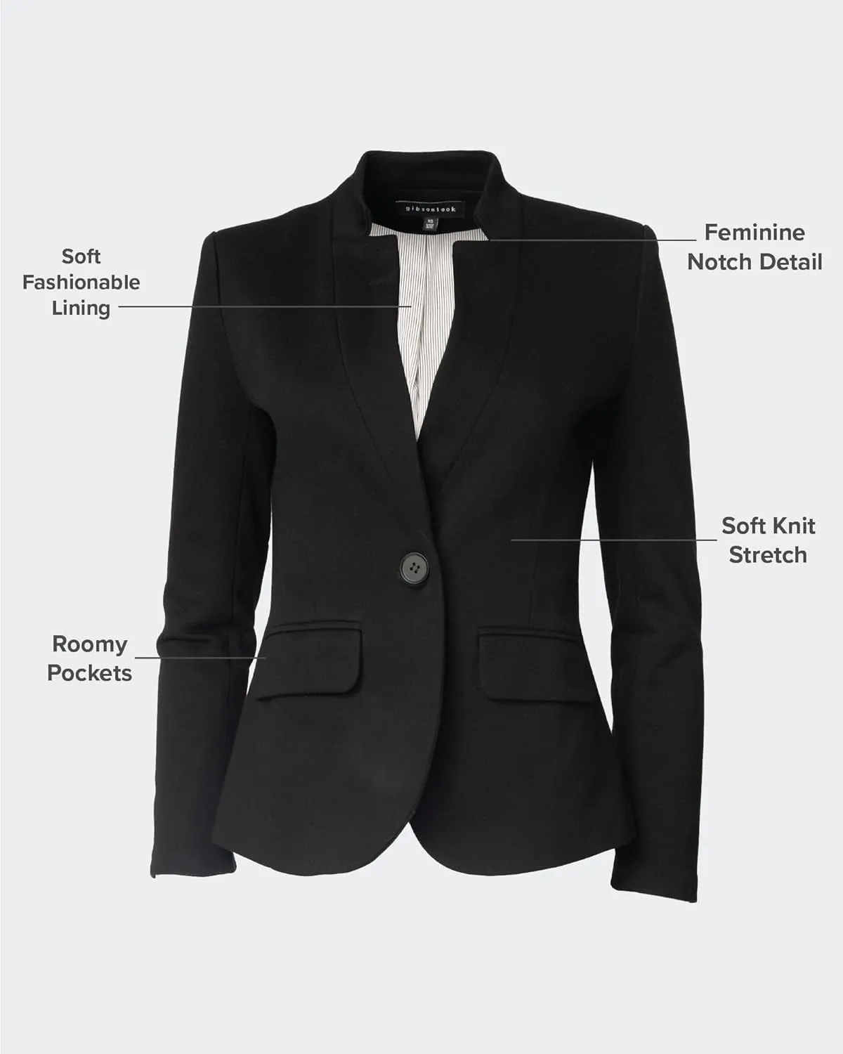 Notch Collar Blazer for Women - Dressy Casual Office Open Front Long Sleeve - Fashion Lined Knit Suit Jacket - (Sizes Vary)