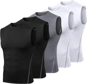 Odoland 5 Pack Men's Compression Sleeveless Shirts, Dry Fit Athletic Base Layer Tank Top, Sports Running Gym Workout Shirts