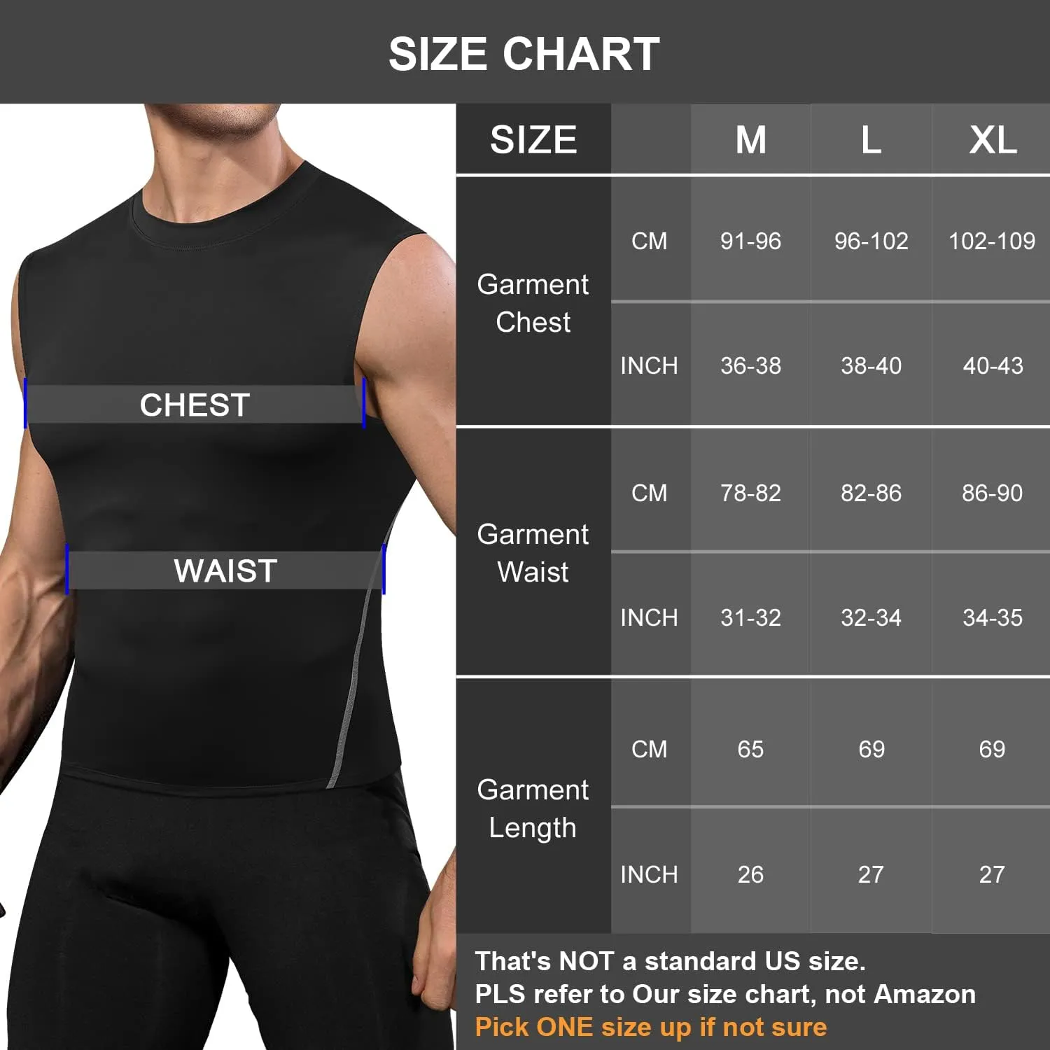 Odoland 5 Pack Men's Compression Sleeveless Shirts, Dry Fit Athletic Base Layer Tank Top, Sports Running Gym Workout Shirts