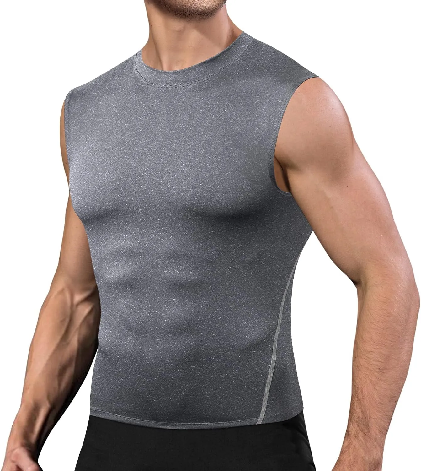 Odoland 5 Pack Men's Compression Sleeveless Shirts, Dry Fit Athletic Base Layer Tank Top, Sports Running Gym Workout Shirts
