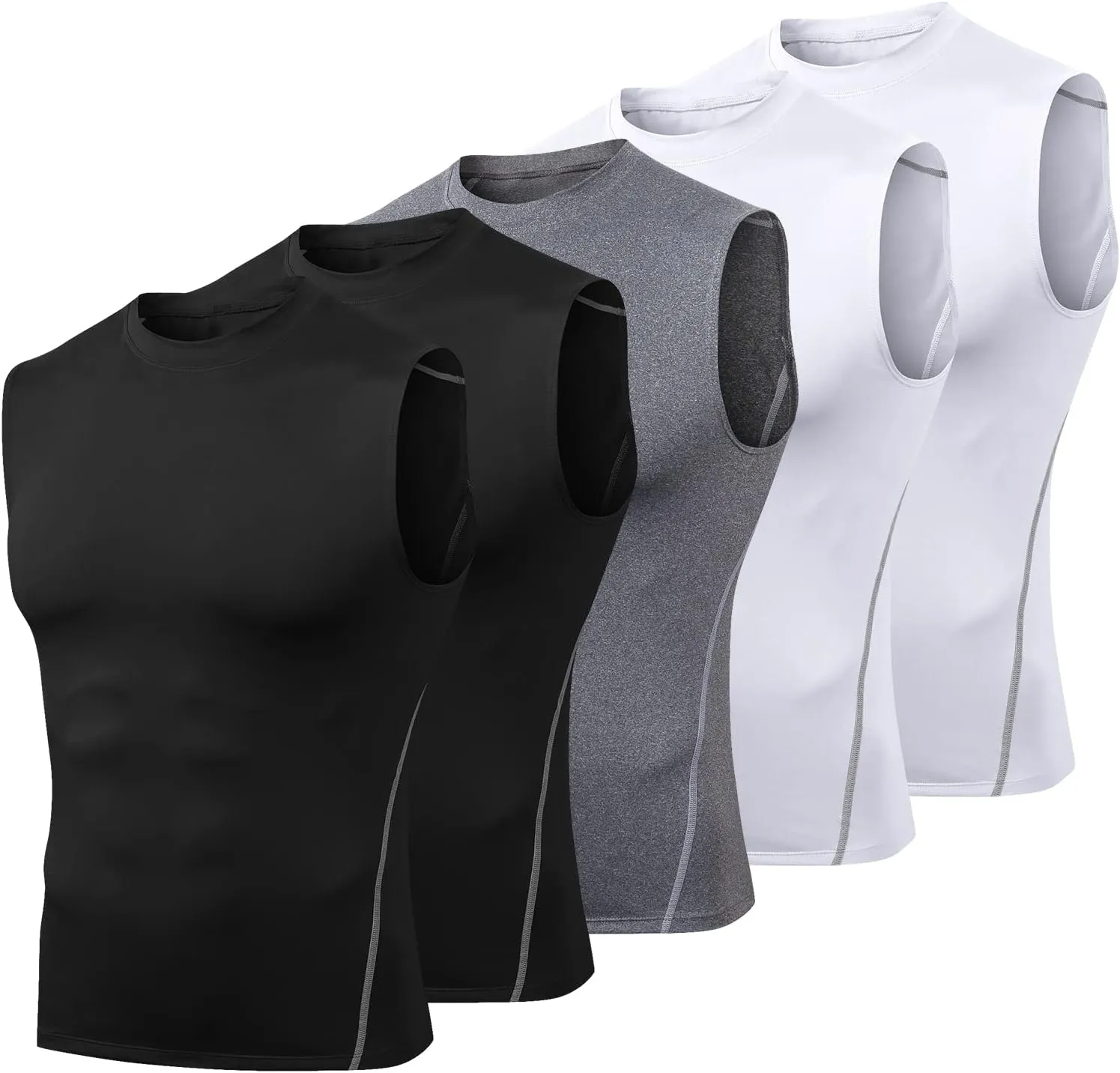 Odoland 5 Pack Men's Compression Sleeveless Shirts, Dry Fit Athletic Base Layer Tank Top, Sports Running Gym Workout Shirts