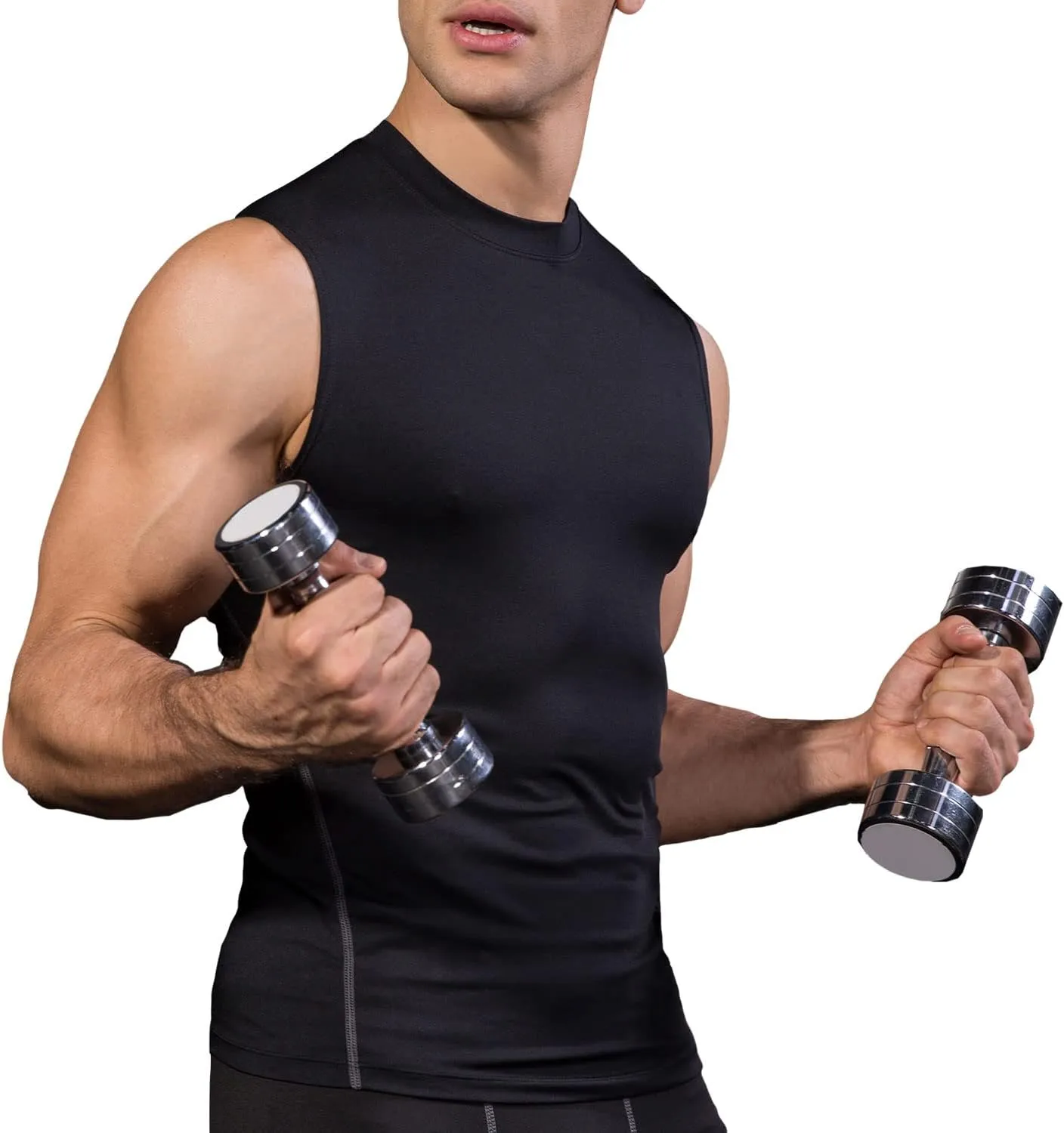 Odoland 5 Pack Men's Compression Sleeveless Shirts, Dry Fit Athletic Base Layer Tank Top, Sports Running Gym Workout Shirts