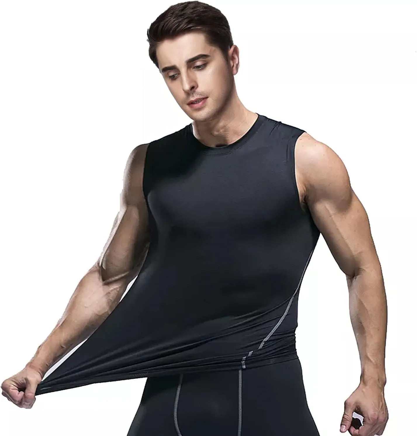 Odoland 5 Pack Men's Compression Sleeveless Shirts, Dry Fit Athletic Base Layer Tank Top, Sports Running Gym Workout Shirts