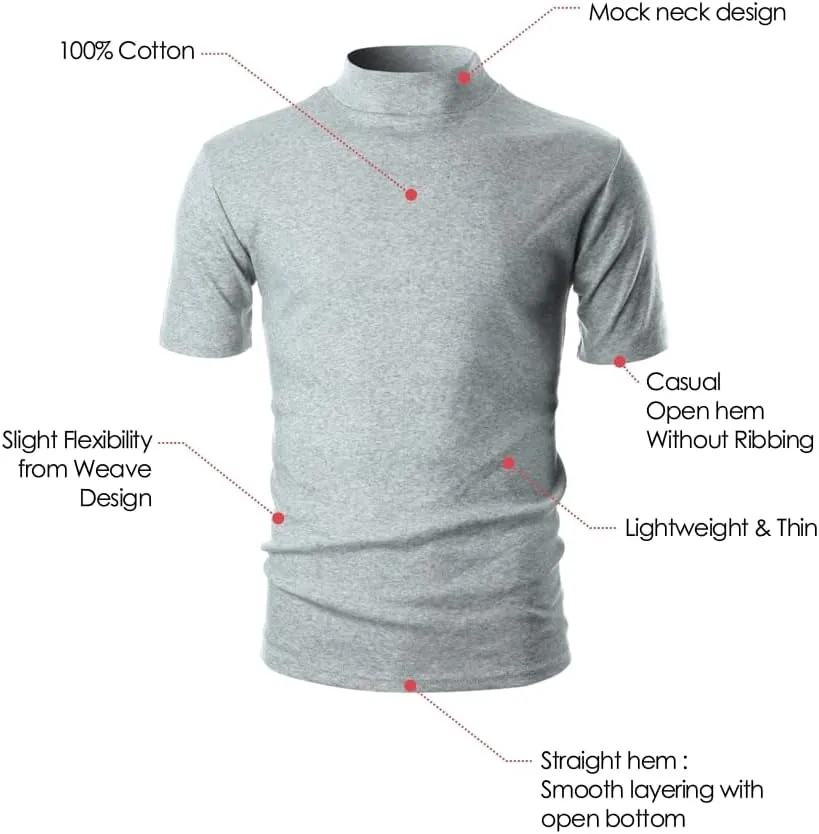 Ohoo Mens Short Sleeve Mock Turtleneck Basic Tops Lightweight Slim Fit Pullover Sweater
