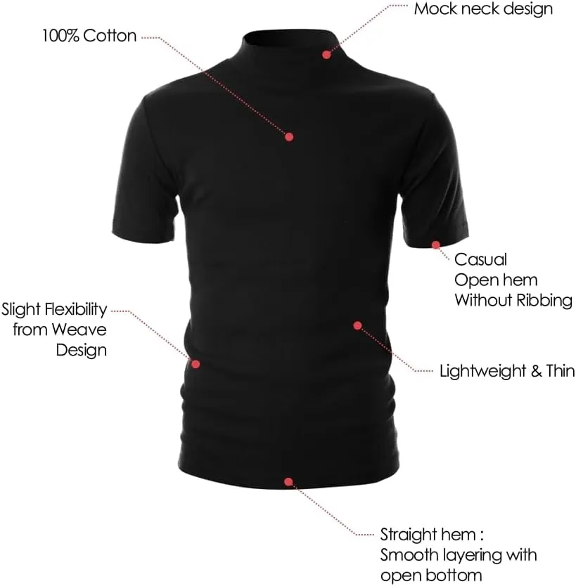 Ohoo Mens Short Sleeve Mock Turtleneck Basic Tops Lightweight Slim Fit Pullover Sweater