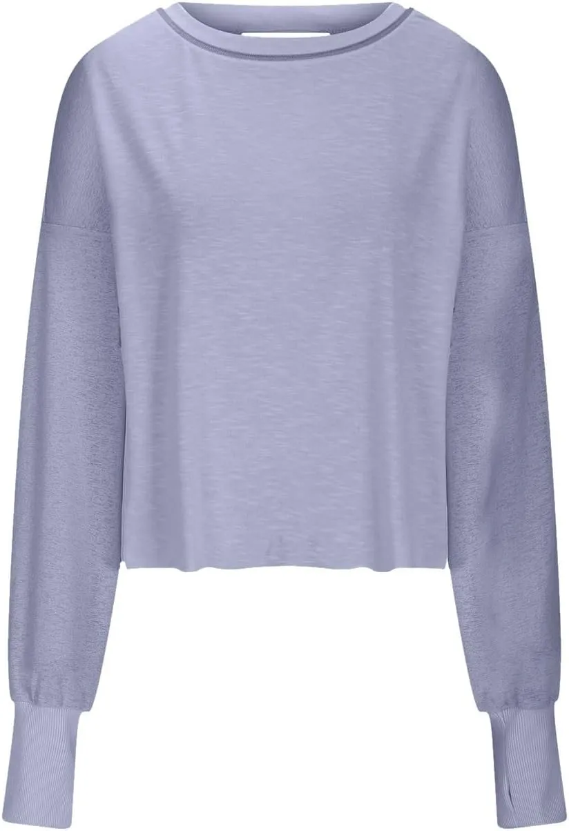 Oversized Open Back Sweatshirts for Womens Fall Long Sleeve Backless Tops Crop Workout Yoga Athletic Pullover Shirts
