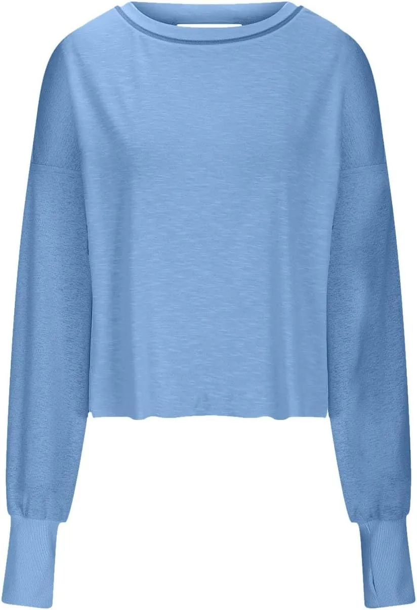 Oversized Open Back Sweatshirts for Womens Fall Long Sleeve Backless Tops Crop Workout Yoga Athletic Pullover Shirts