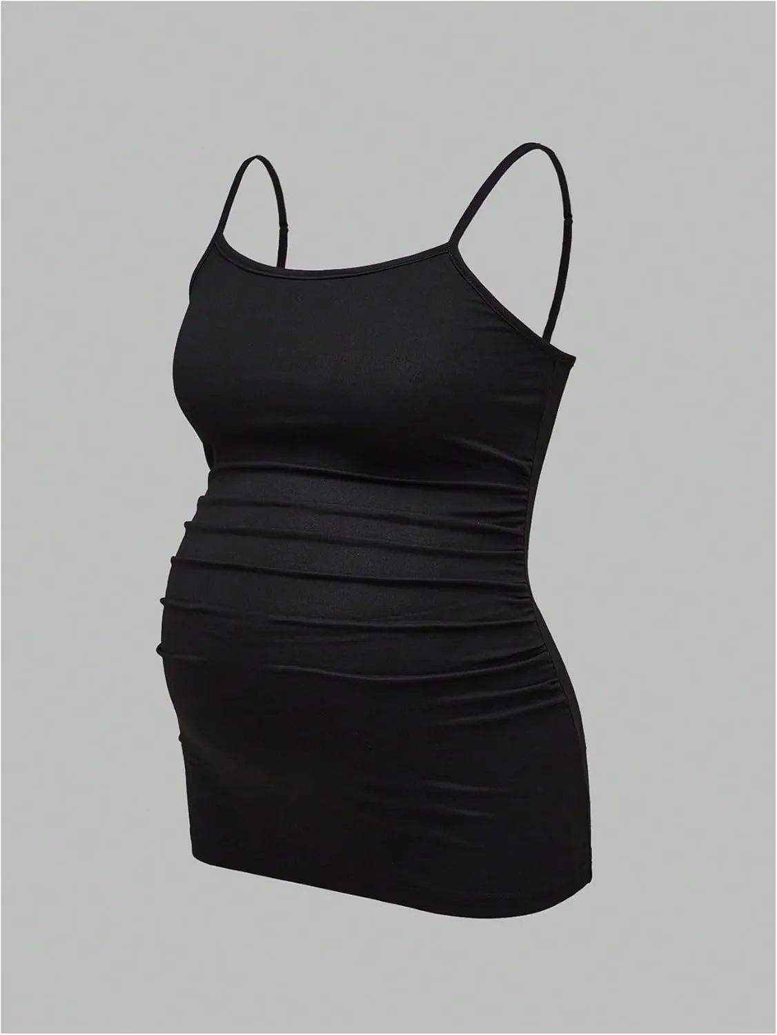 OYOANGLE Women's Maternity 3 Pack Camisole Tops Ruched Spaghetti Strap Tank Tops Pregnancy Cami Top