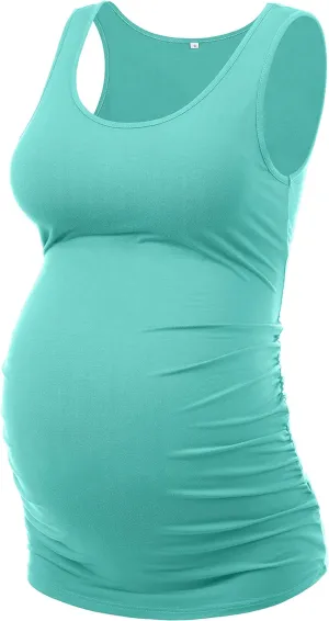 Peauty "Long Enough to Cover Hip Maternity Side Ruch Tank Tops/Basic Maternity Tops for Summer Casual Wear (S-3XL)