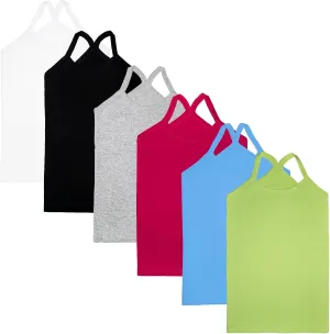 Phedrew Girls Dance Tank Tops Cotton Cami Tank Scoop Neck Undershirts 6-Pack