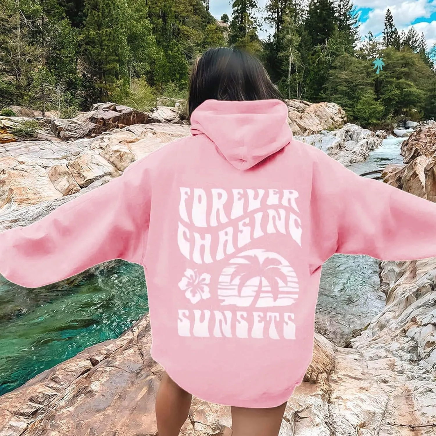 Pink Hoodie Cute Teen Girl Graphic Hoodies Pullover Sweatshirts for Womens Y2K Preppy Oversized Crewneck Sweatshirt