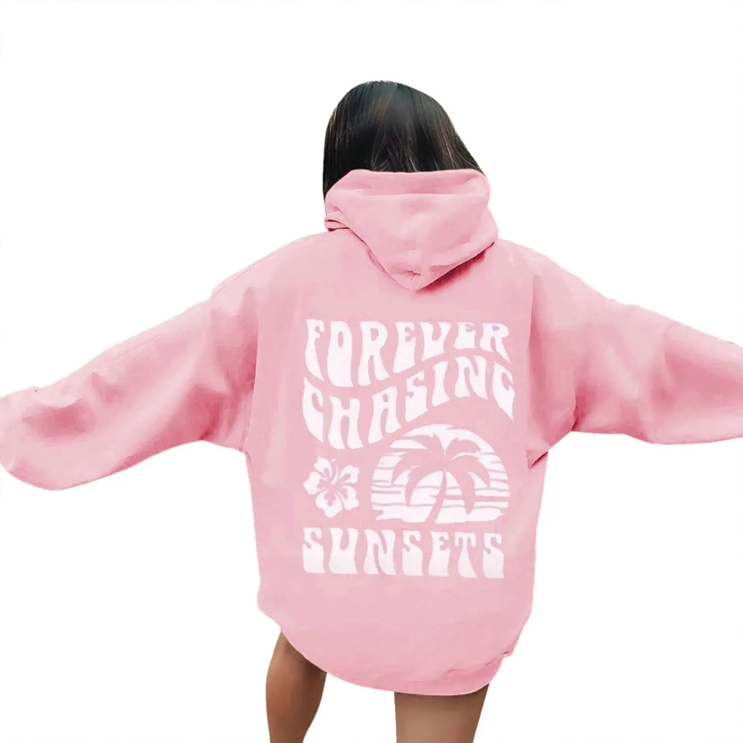 Pink Hoodie Cute Teen Girl Graphic Hoodies Pullover Sweatshirts for Womens Y2K Preppy Oversized Crewneck Sweatshirt