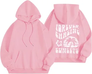 Pink Hoodie Cute Teen Girl Graphic Hoodies Pullover Sweatshirts for Womens Y2K Preppy Oversized Crewneck Sweatshirt