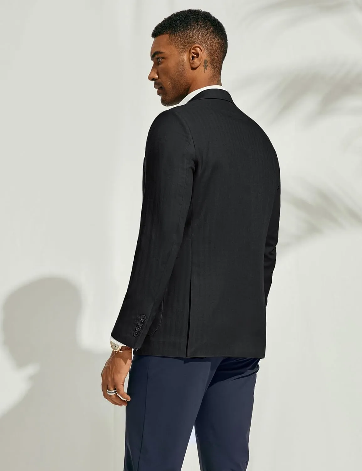 PJ PAUL JONES Men's Blazer Jacket Cotton Linen Sports Coats Regular Fit Two Buttons Herringbone Suit Jackets