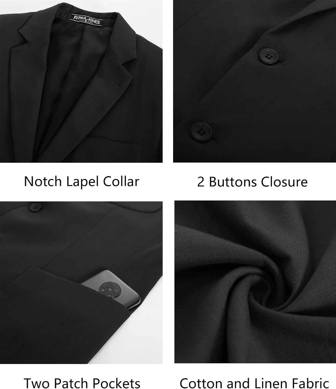PJ PAUL JONES Men's Blazer Jacket Cotton Linen Sports Coats Regular Fit Two Buttons Herringbone Suit Jackets
