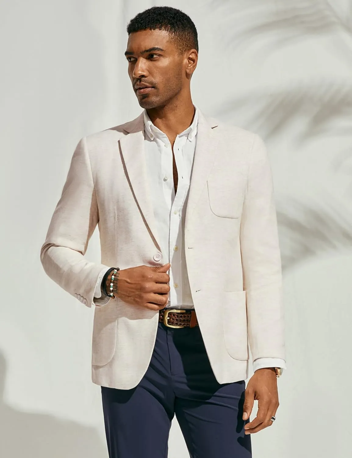 PJ PAUL JONES Men's Blazer Jacket Cotton Linen Sports Coats Regular Fit Two Buttons Herringbone Suit Jackets