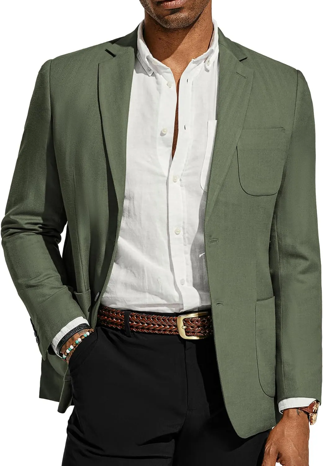 PJ PAUL JONES Men's Blazer Jacket Cotton Linen Sports Coats Regular Fit Two Buttons Herringbone Suit Jackets