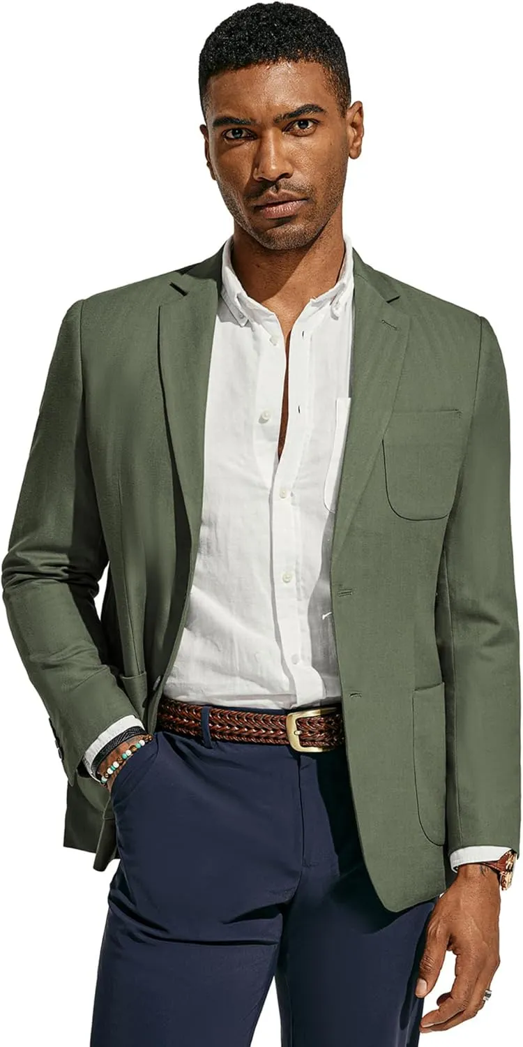 PJ PAUL JONES Men's Blazer Jacket Cotton Linen Sports Coats Regular Fit Two Buttons Herringbone Suit Jackets