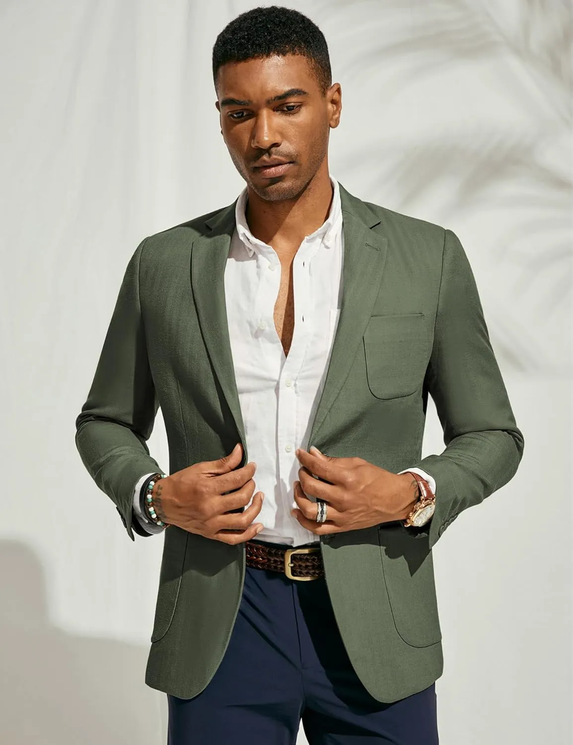 PJ PAUL JONES Men's Blazer Jacket Cotton Linen Sports Coats Regular Fit Two Buttons Herringbone Suit Jackets