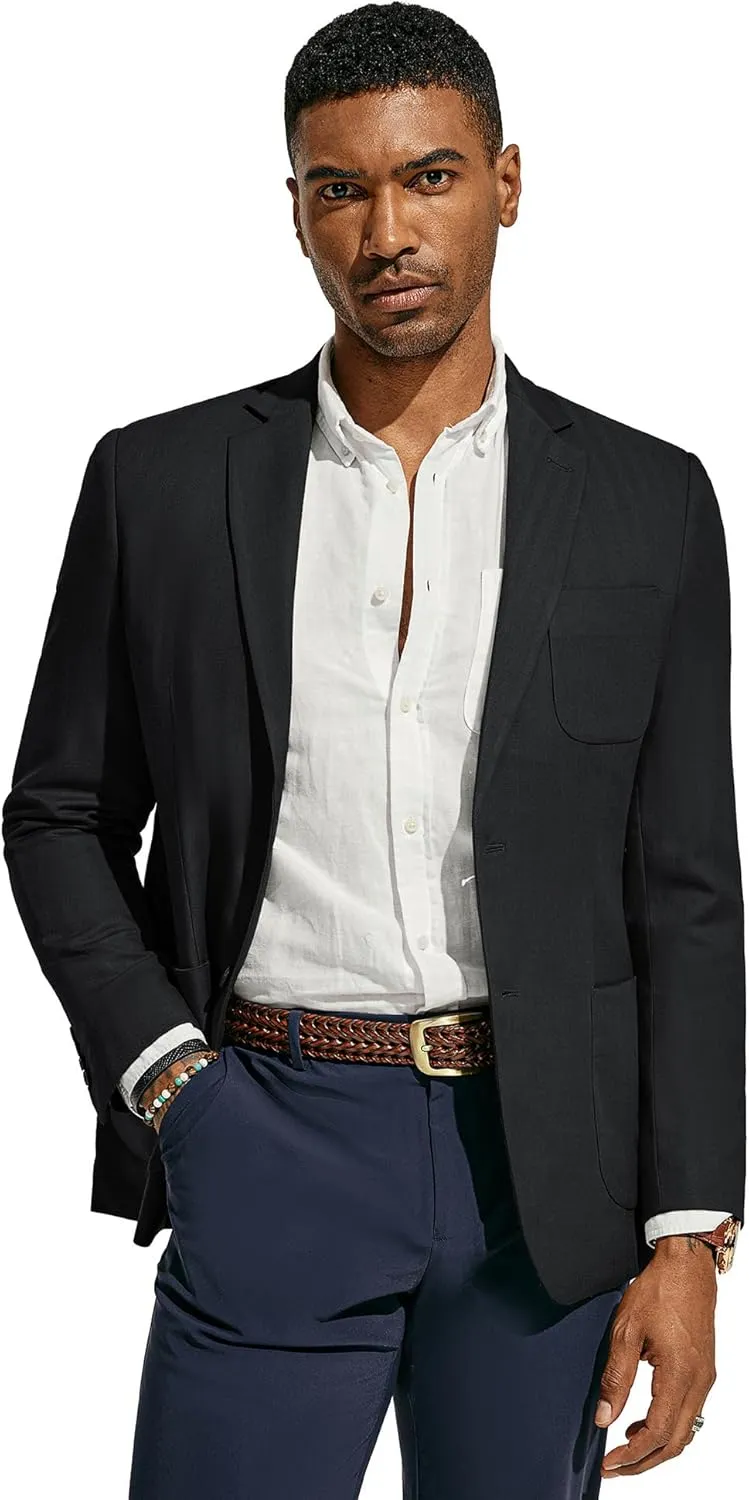 PJ PAUL JONES Men's Blazer Jacket Cotton Linen Sports Coats Regular Fit Two Buttons Herringbone Suit Jackets