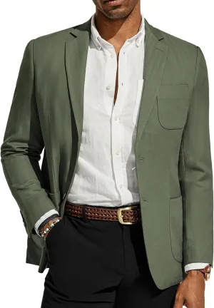 PJ PAUL JONES Men's Blazer Jacket Cotton Linen Sports Coats Regular Fit Two Buttons Herringbone Suit Jackets